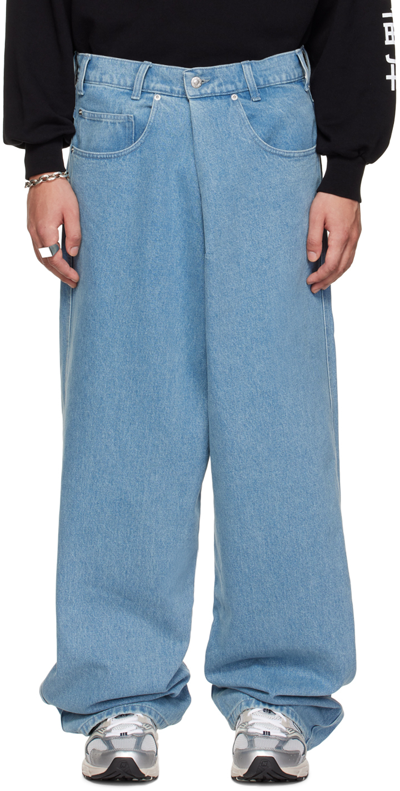 Shop Lu'u Dan Blue Pleated Front Jeans In Light Blue