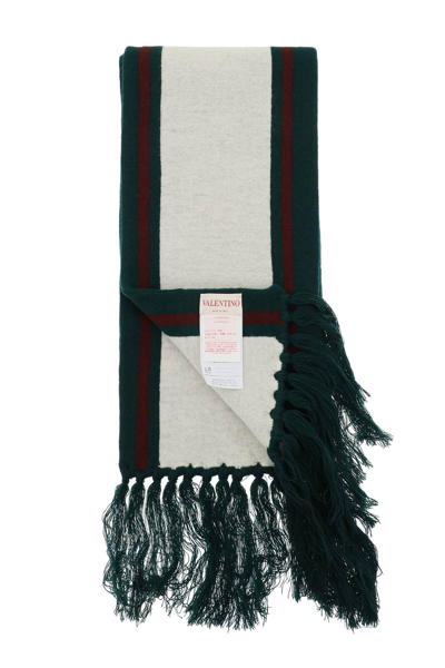 Shop Valentino Wool College Scarf In Green,white