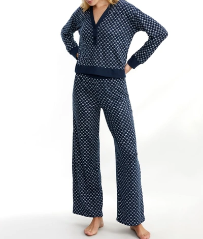 Shop Dkny Sleepwear Logo Lockup Knit Pajama Set In Dive