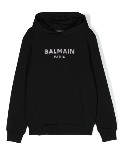 Shop Balmain Teen Logo-embellished Hoodie In Black