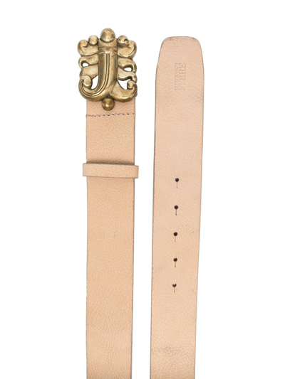 Pre-owned Gianfranco Ferre 1990s Sculpted Buckle Leather Belt In Neutrals