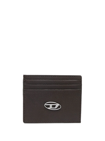 Shop Diesel Logo-plaque Leather Cardholder In Brown