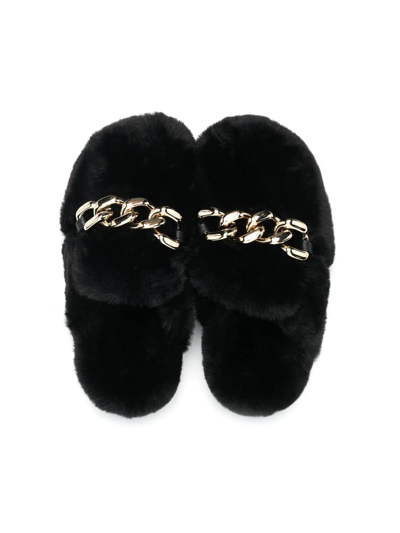 Shop N°21 Chain-detail Faux Fur Loafers In Black