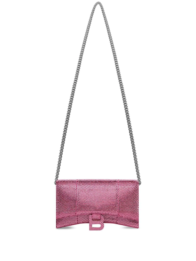 Shop Balenciaga Hourglass Rhinestone Wallet Bag In Pink