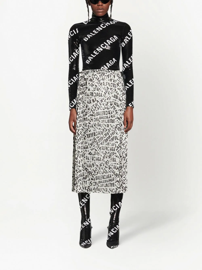 Shop Balenciaga Drawstring-waist Logo-print Skirt In White
