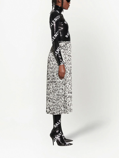 Shop Balenciaga Drawstring-waist Logo-print Skirt In White