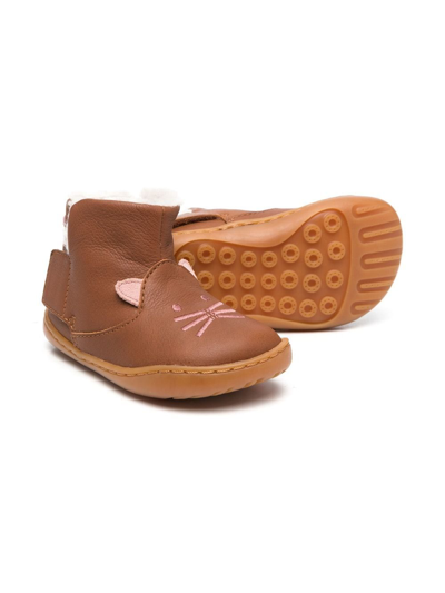 Camper Kids' Cat Boot With Faux Shearling Lining In Brown