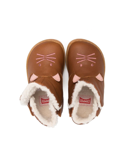 Camper Kids' Cat Boot With Faux Shearling Lining In Brown