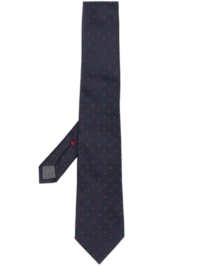 Brunello Cucinelli Embroidered Polka-dot Pattern Tie In Blue
