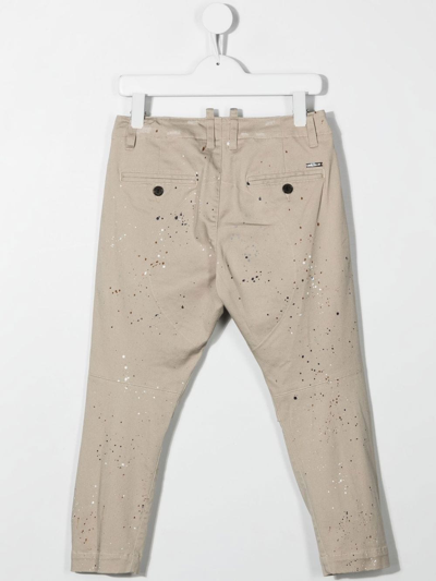 Dsquared2 Kids Sand Chino Trousers With Paint Spots In Dq955