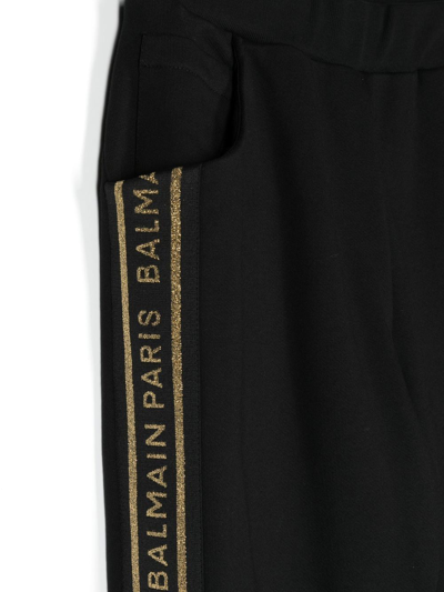Balmain Glitter-logo Cotton Jersey Sweatpants In Black