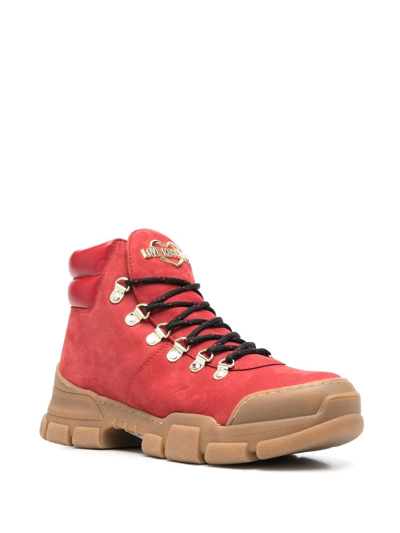 Shop Love Moschino Logo-plaque 50mm Hiking Boots In Red