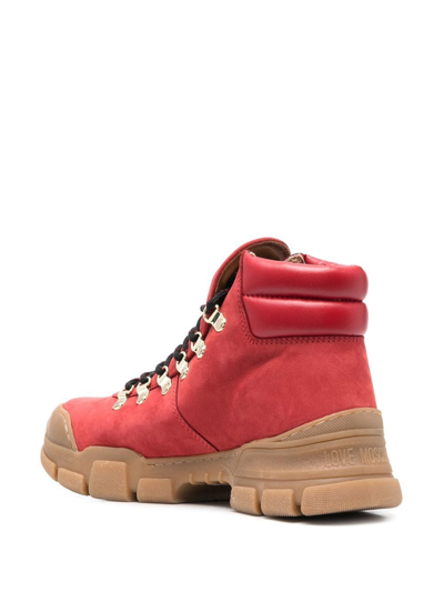 Shop Love Moschino Logo-plaque 50mm Hiking Boots In Red