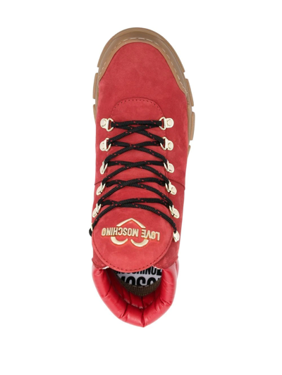 Shop Love Moschino Logo-plaque 50mm Hiking Boots In Red