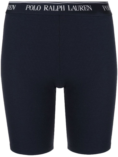 Shop Polo Ralph Lauren Fine-ribbed Compression Shorts In Blue