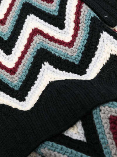 Shop Missoni Chevron-knit Wool Scarf In Black