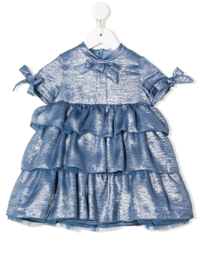 Shop Mi Mi Sol Textured Bow-detail Tiered Dress In Blue