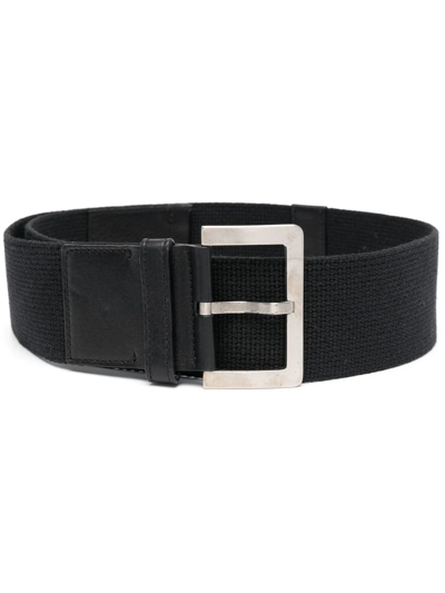 Pre-owned Giorgio Armani 2000s Squared-buckle Cotton Belt In Black