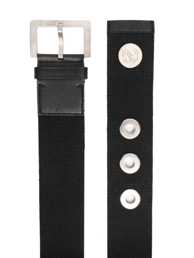 Pre-owned Giorgio Armani 2000s Squared-buckle Cotton Belt In Black