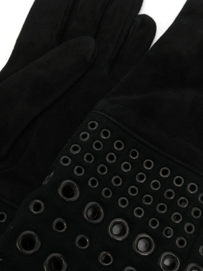 Pre-owned Gianfranco Ferre 1990s Eyelet Detailing Suede Gloves In Black
