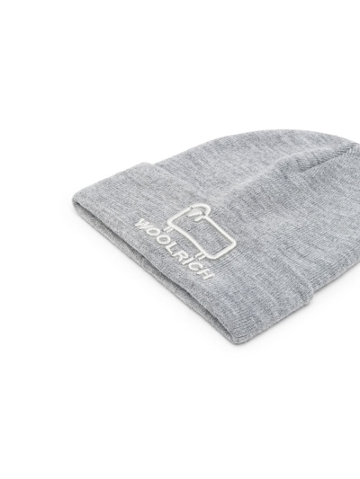 Shop Woolrich Logo-embroidered Beanie In Grey