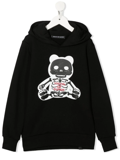 Shop Vision Of Super Skeleton-print Cotton Hoodie In Black