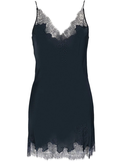 Shop Carine Gilson Silk Lace-trim Slip Dress In Blue