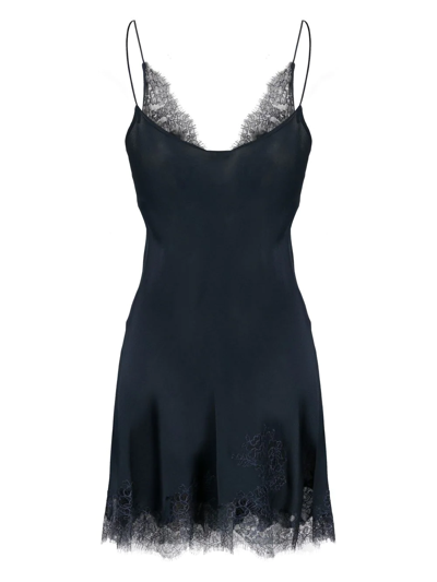 Shop Carine Gilson Silk Lace-trim Slip Dress In Blue