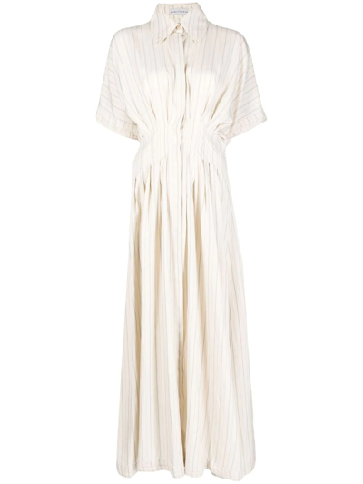 Shop Palmer Harding Short-sleeve Pleat-detail Dress In Neutrals