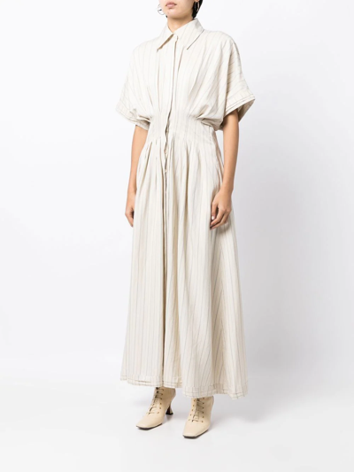 Shop Palmer Harding Short-sleeve Pleat-detail Dress In Neutrals