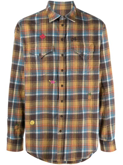 Shop Dsquared2 Embroidered-detail Plaid-check Print Shirt In Brown