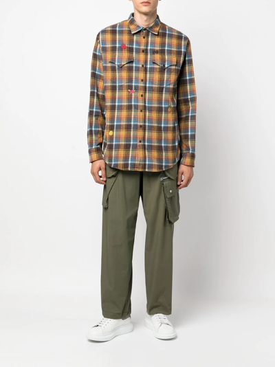 Shop Dsquared2 Embroidered-detail Plaid-check Print Shirt In Brown