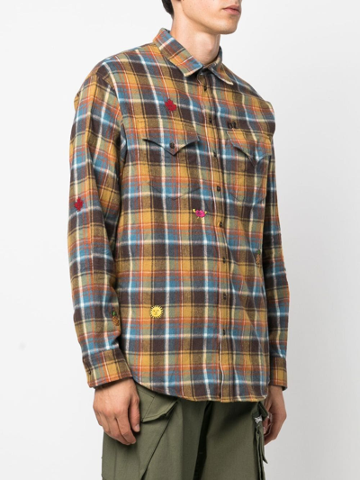 Dsquared2 Embroidered-detail Plaid-check Print Shirt In Brown
