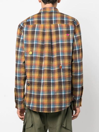 Dsquared2 Embroidered-detail Plaid-check Print Shirt In Brown