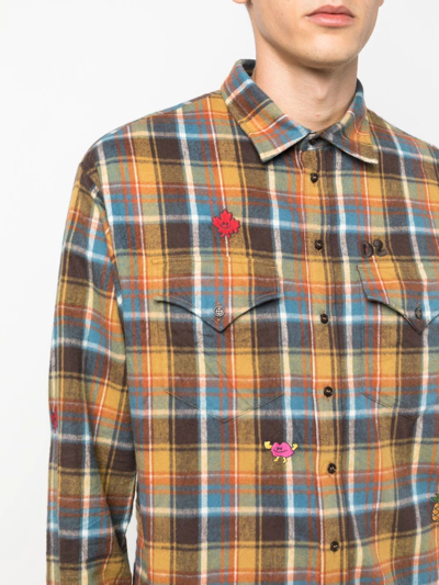 Dsquared2 Embroidered-detail Plaid-check Print Shirt In Brown