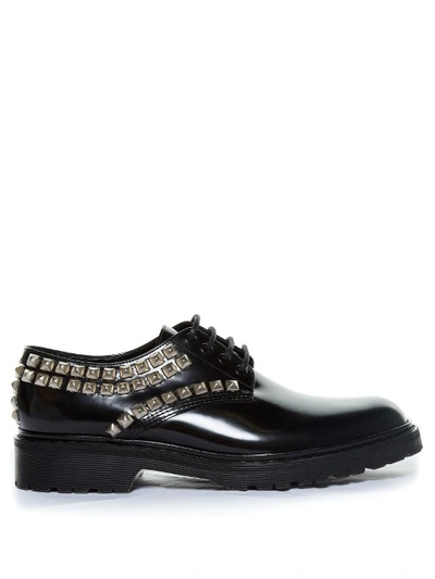 Saint Laurent Studded Leather Lace-up Shoes In Black|nero