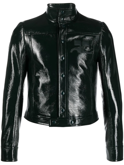 Shop Courrèges Button-up Faux-leather Jacket In Green