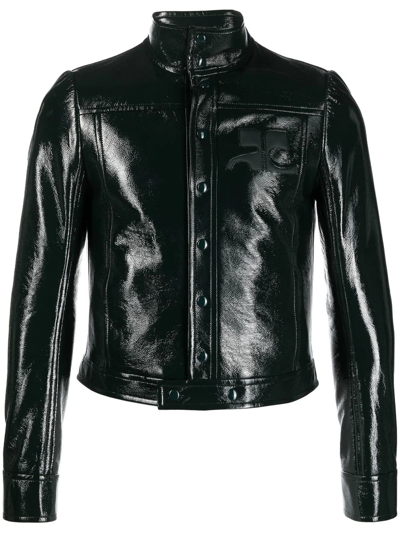 Courrèges Button-up Faux-leather Jacket In Green