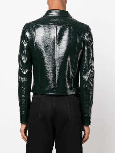 Shop Courrèges Button-up Faux-leather Jacket In Green