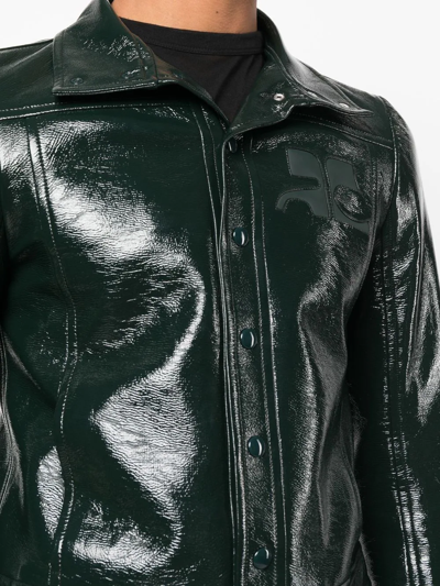 Courrèges Button-up Faux-leather Jacket In Green