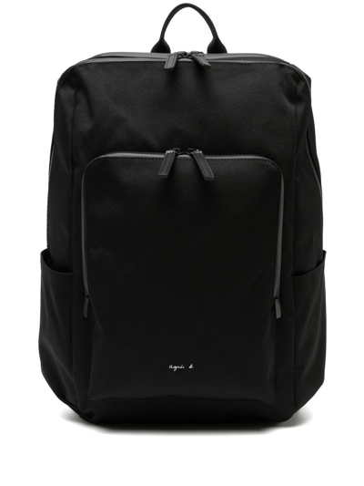 Shop Agnès B. Logo-print Zip-up Backpack In Black
