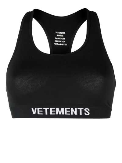 Shop Vetements Stretch-design Logo Bra In Black