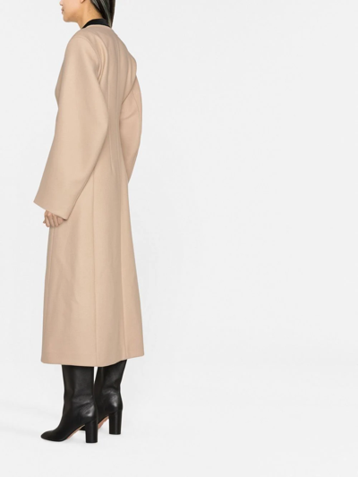 Attico Dallas Double Wool Long Coat In Neutrals