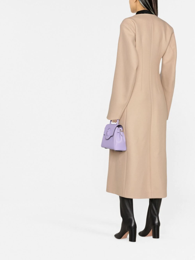 Attico Dallas Double Wool Long Coat In Neutrals