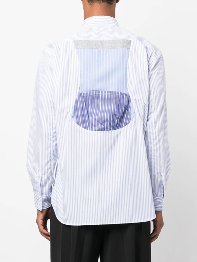 Comme Des Garçons Shirt Patchwork Zipper Detail Striped Cotton Poplin Button Up Shirt In Blue