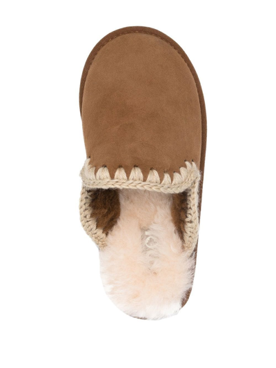 Shop Mou Shearling-lined Whipstitch Slippers In Brown