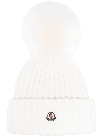 Shop Moncler Pom-pom Detail Beanie In White