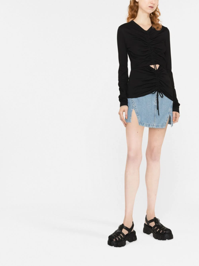 Shop Msgm Long-sleeve Ruched T-shirt In Black
