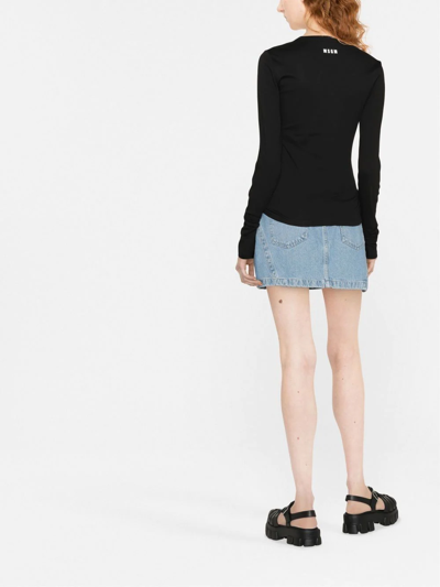 Shop Msgm Long-sleeve Ruched T-shirt In Black