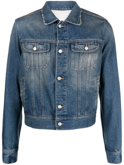 Shop Mm6 Maison Margiela Washed-effect Button-up Denim Jacket In Blue